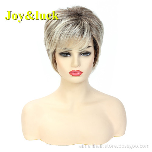Wholesale Hair Wigs With Highlights Ladies Hair Wigs for Women Brown Ombre Blonde Natural Straight Short Synthetic Hair Wigs